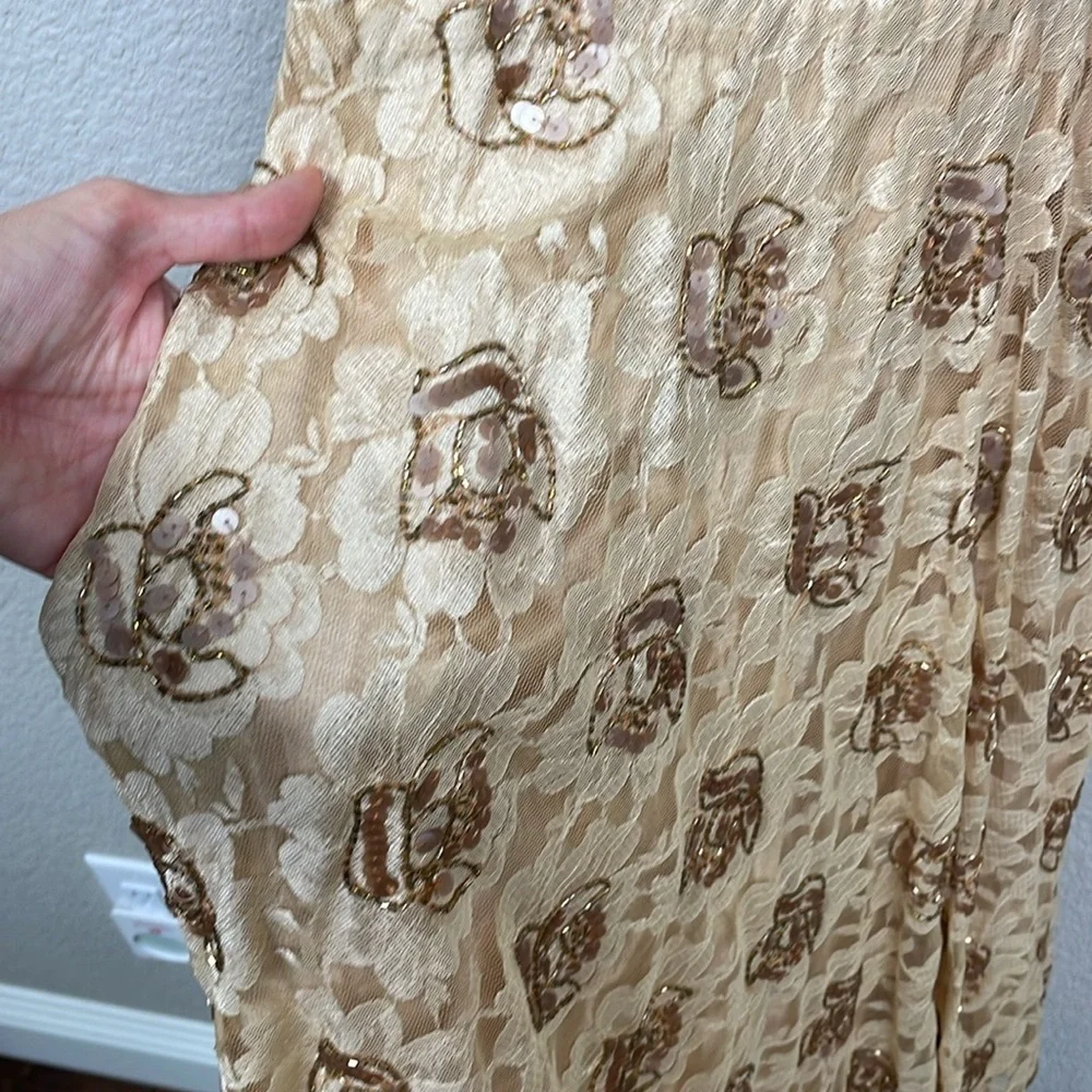 NWT Channa Deadstock Sequin Floral Lace Midi A Line Dress Gold Hand Crafted Sz M - Picture 16 of 16